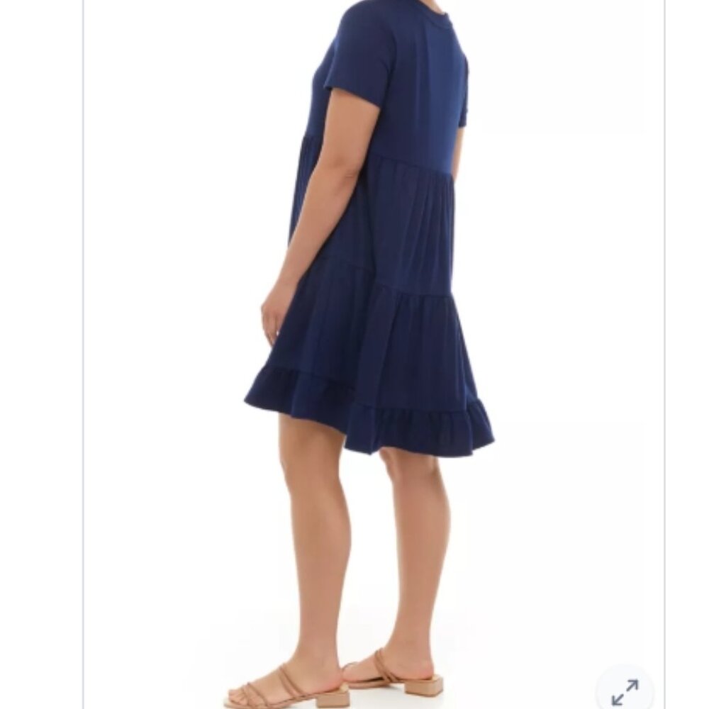 Crown & Ivy™ Navy Women's Short Sleeve Tiered Dress - Size Large - Picture 3 of 7